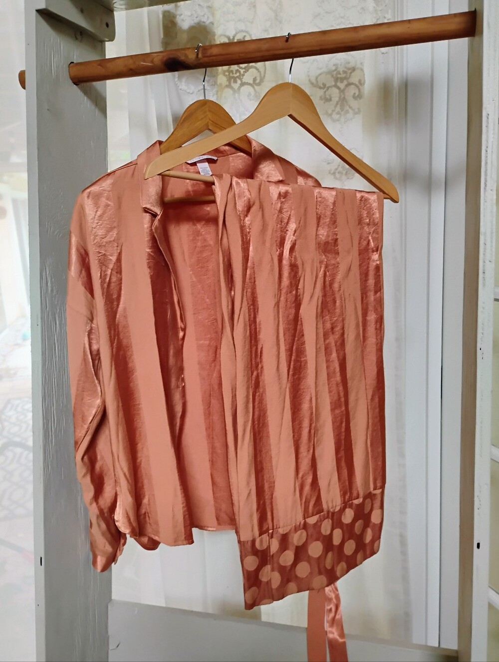 Victoria's Secret Silky Peach-Orange Striped Pajamas